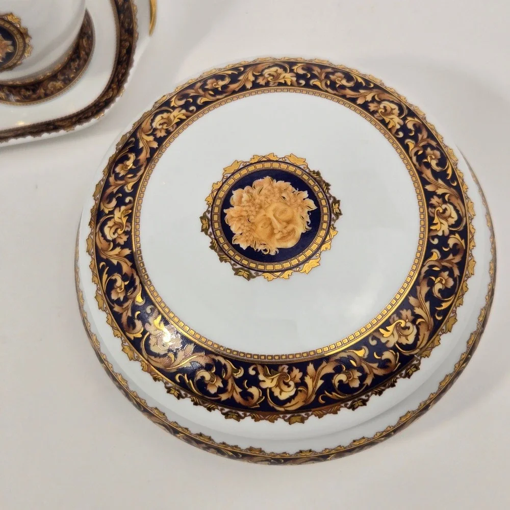 Vintage T Limoges France Bacchus Porcelain Vanity Set Tray Trinket Box